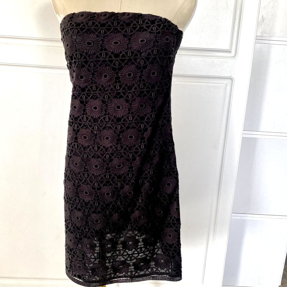 Juicy Couture Black Strapless Dress Floral Lace Overlay Y2K FairyGrunge $298 Sz2